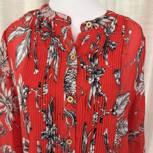 Leifsdottir Women Long‎ Sleeve 100% Silk Blouse Sz 6 Floral Red Black White